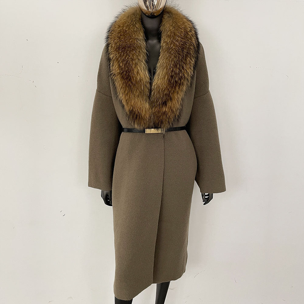 fox fur collar cardigan knitwear sweater jacket for women