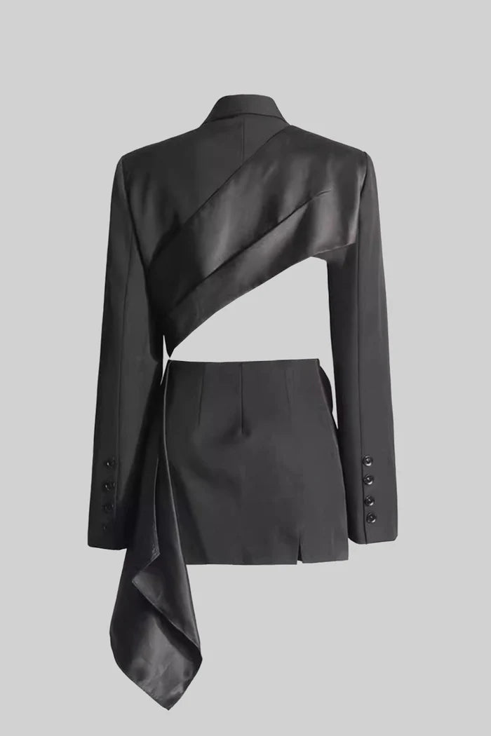 Exquisite Asymmetrical Blazer With Back Cutout - Black