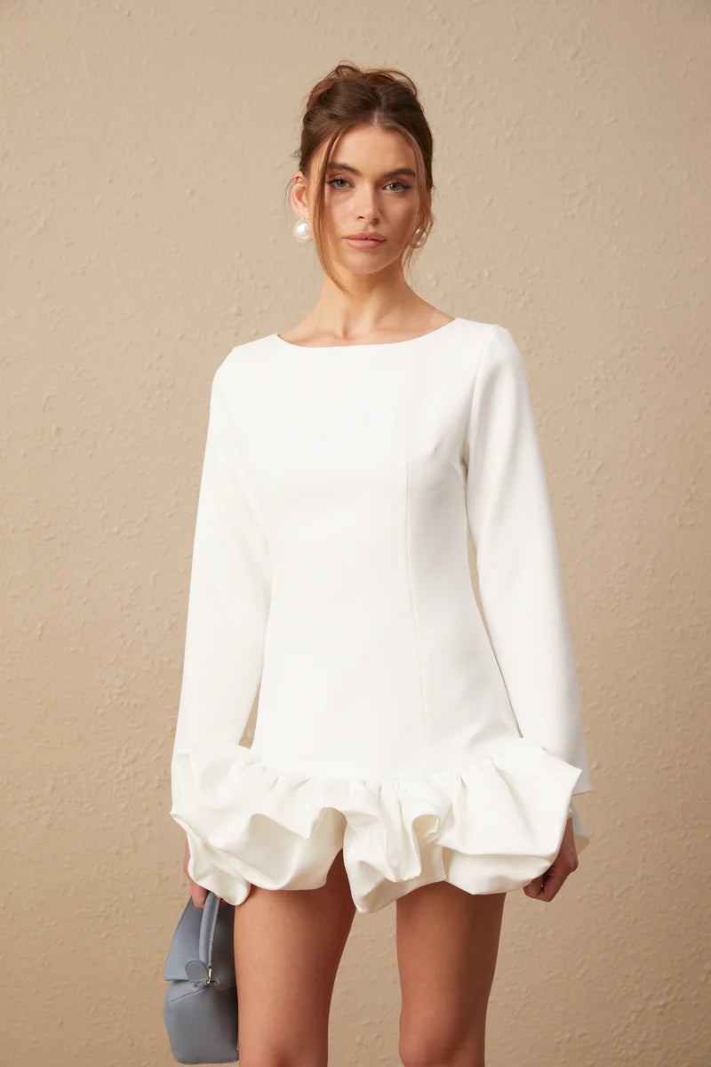 Elodie Bubble-Skirt Robe en blanc