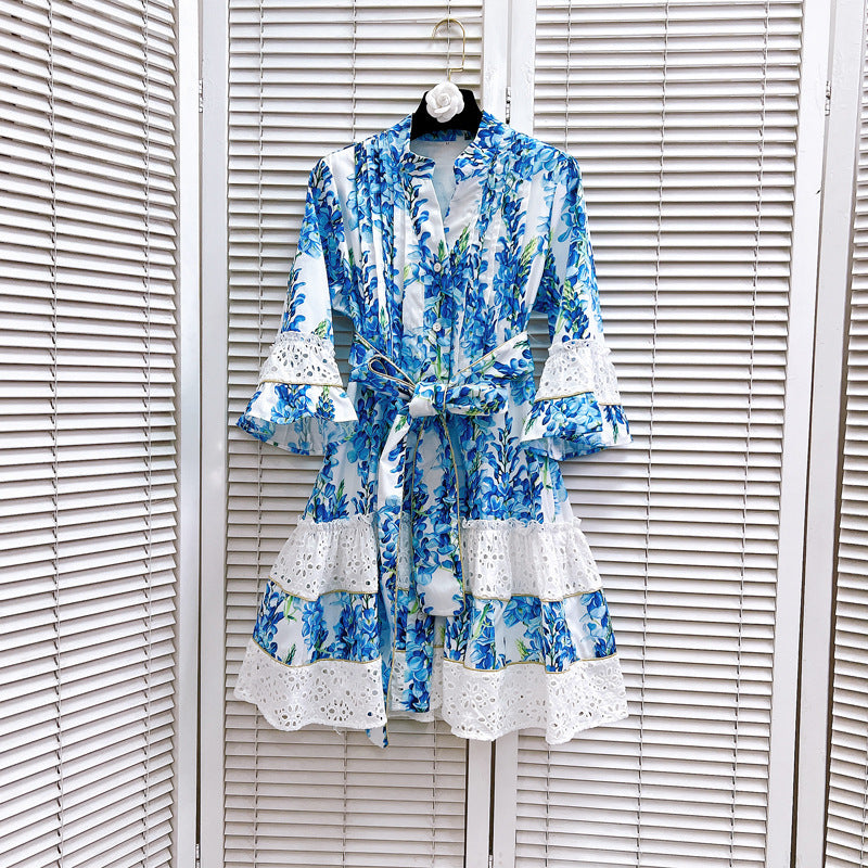 Vneck,bow, tie-in, waist-cinching cut-out dress