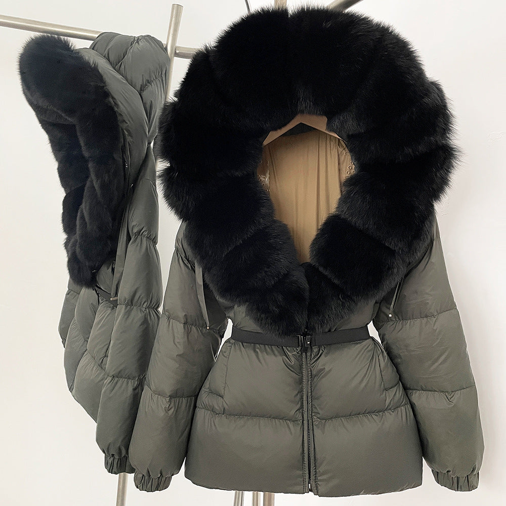 Fur collar hooded  duck down jacket
