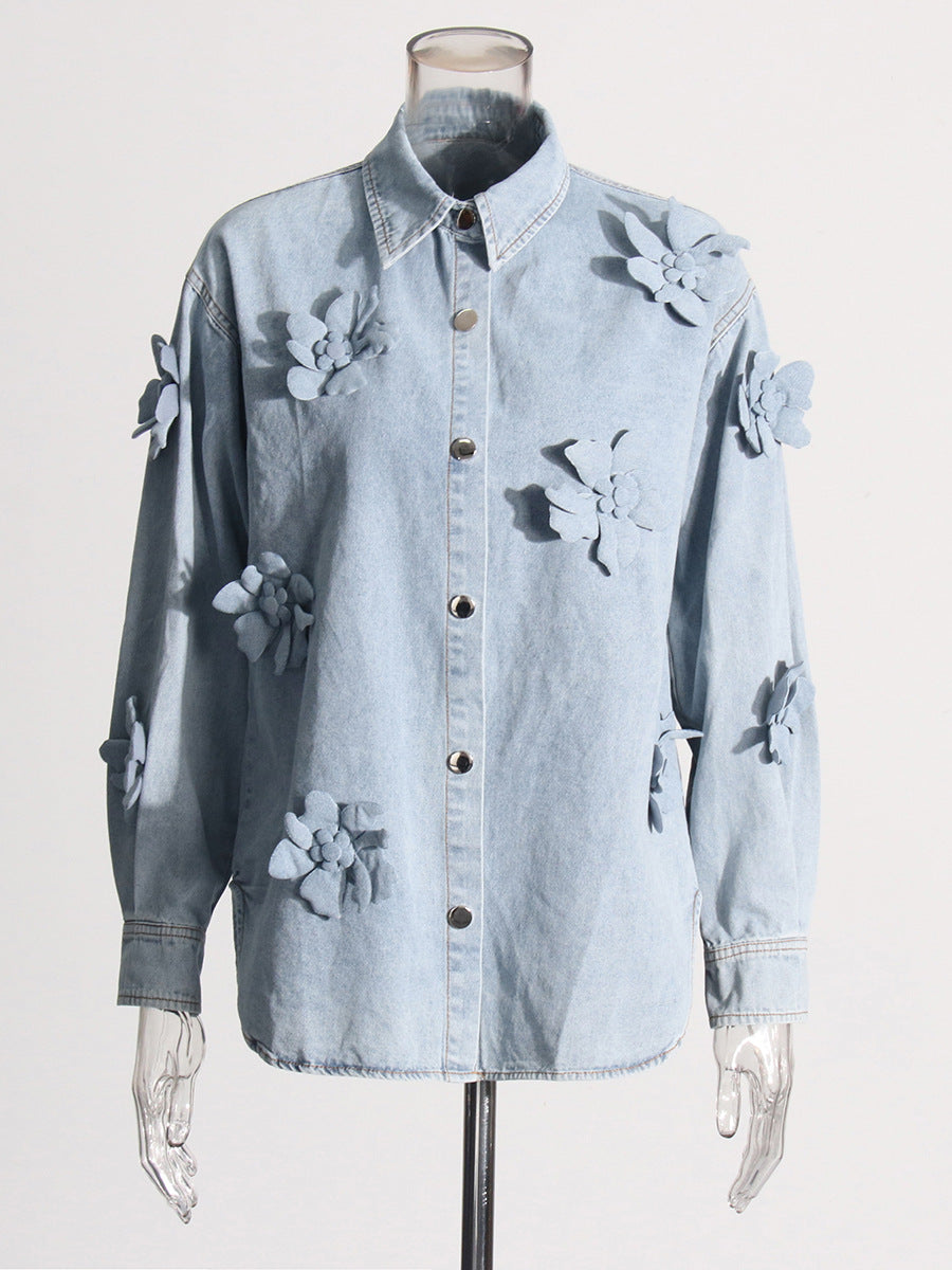 Flower decoration stitched denim Coats  for  women