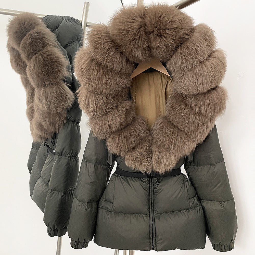 Fur collar hooded  duck down jacket