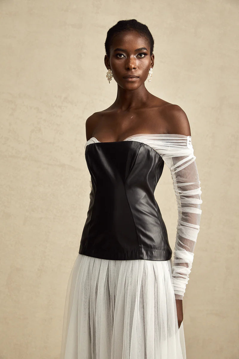 Robe maxi lambrissée de couleur contraste de la clémentine