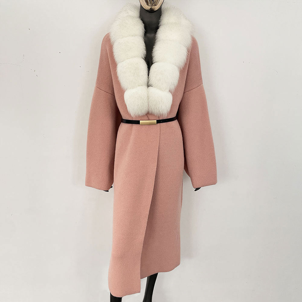 fox fur collar cardigan knitwear sweater jacket for women