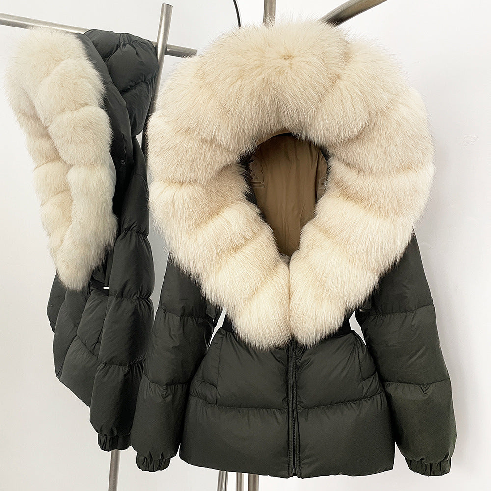 Fur collar hooded  duck down jacket