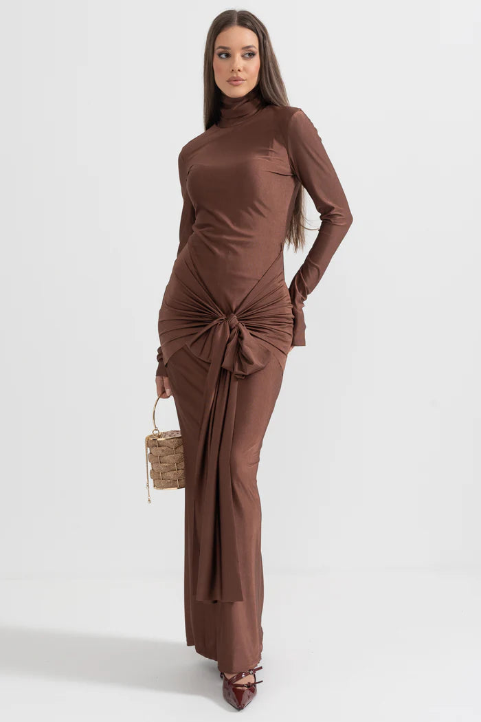 Draped Long High Neck Dress