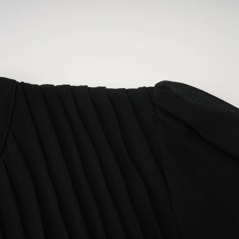 Viviane black pleated button-front midi dress