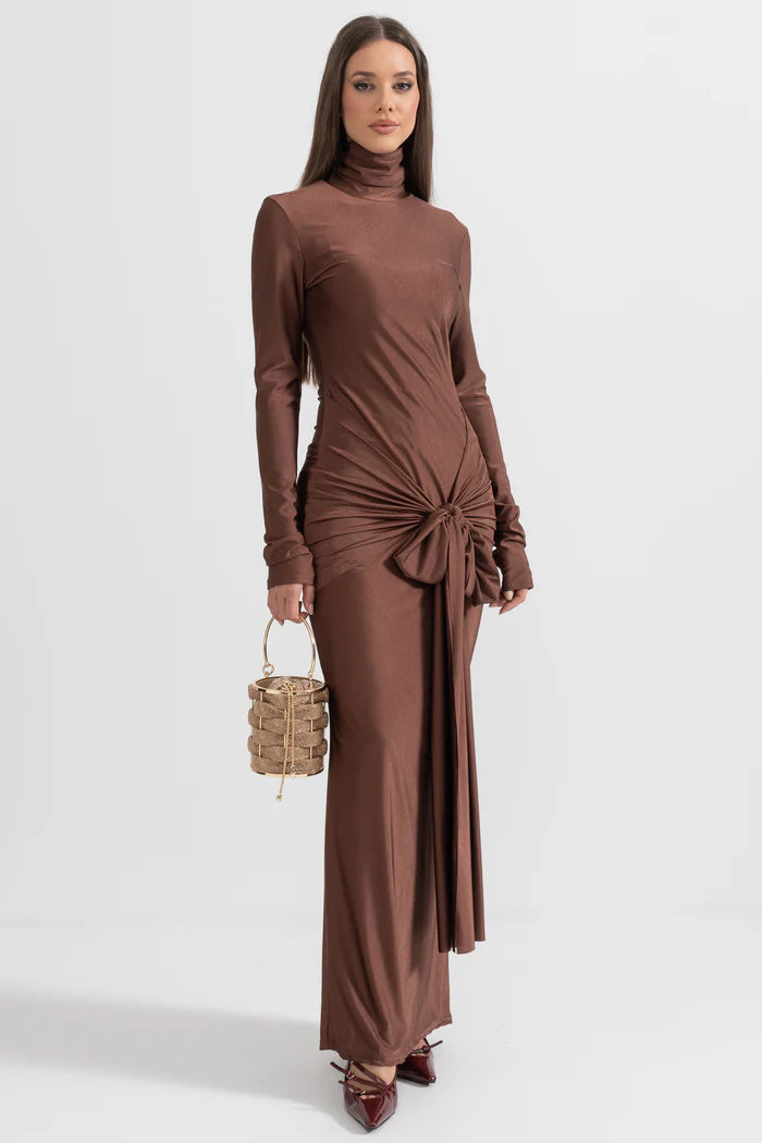 Draped Long High Neck Dress