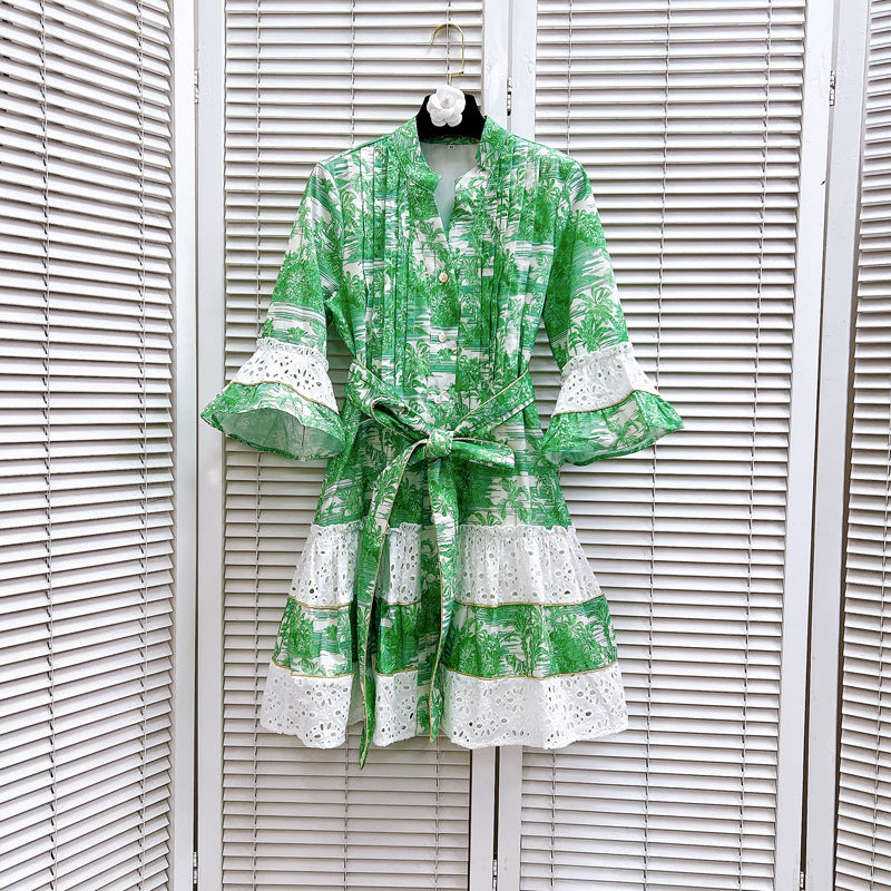 Vneck,bow, tie-in, waist-cinching cut-out dress