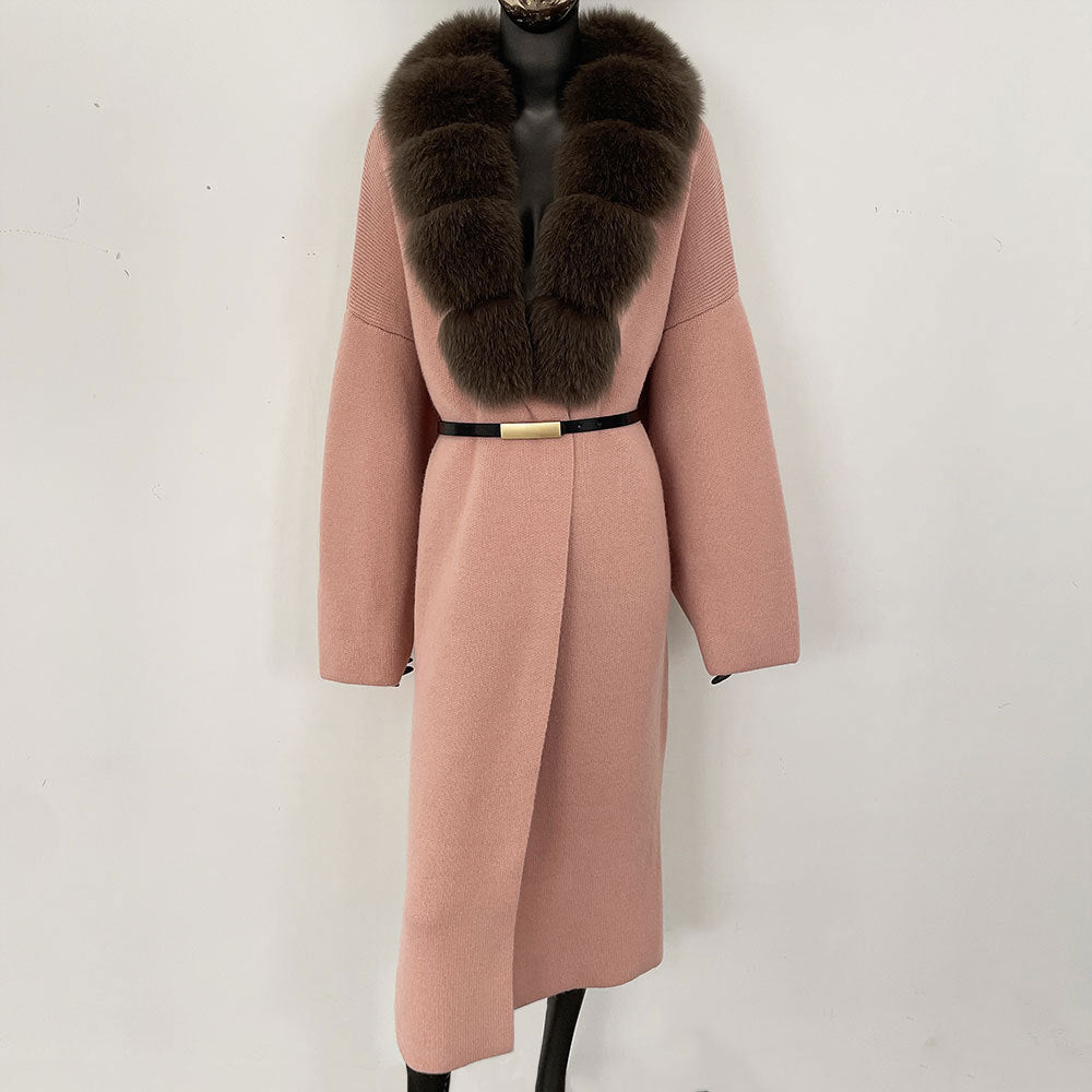 fox fur collar cardigan knitwear sweater jacket for women
