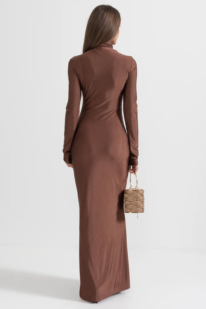 Draped Long High Neck Dress