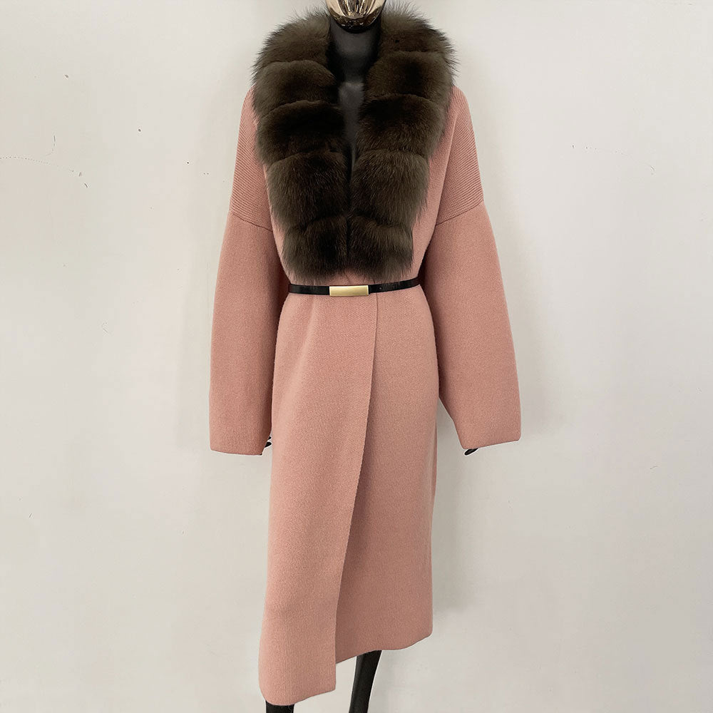 fox fur collar cardigan knitwear sweater jacket for women