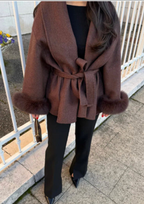Soft Loose Lapel Solid Color Woolen Coat