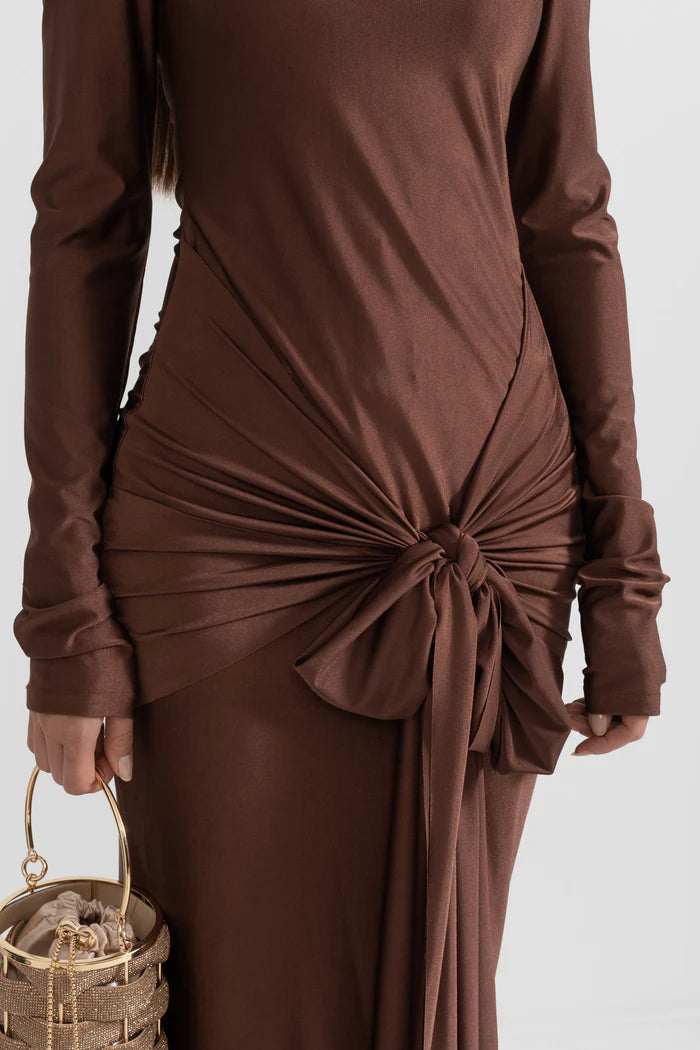 Draped Long High Neck Dress