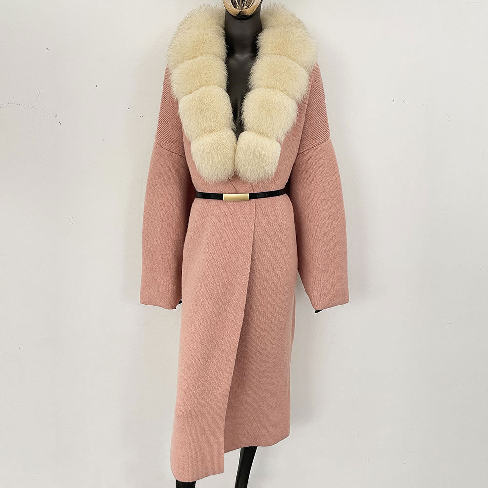 fox fur collar cardigan knitwear sweater jacket for women