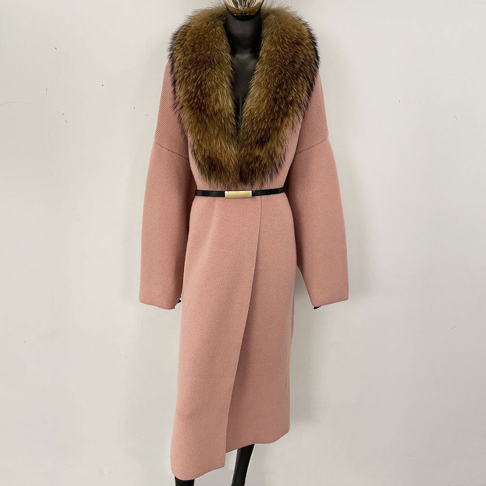 fox fur collar cardigan knitwear sweater jacket for women