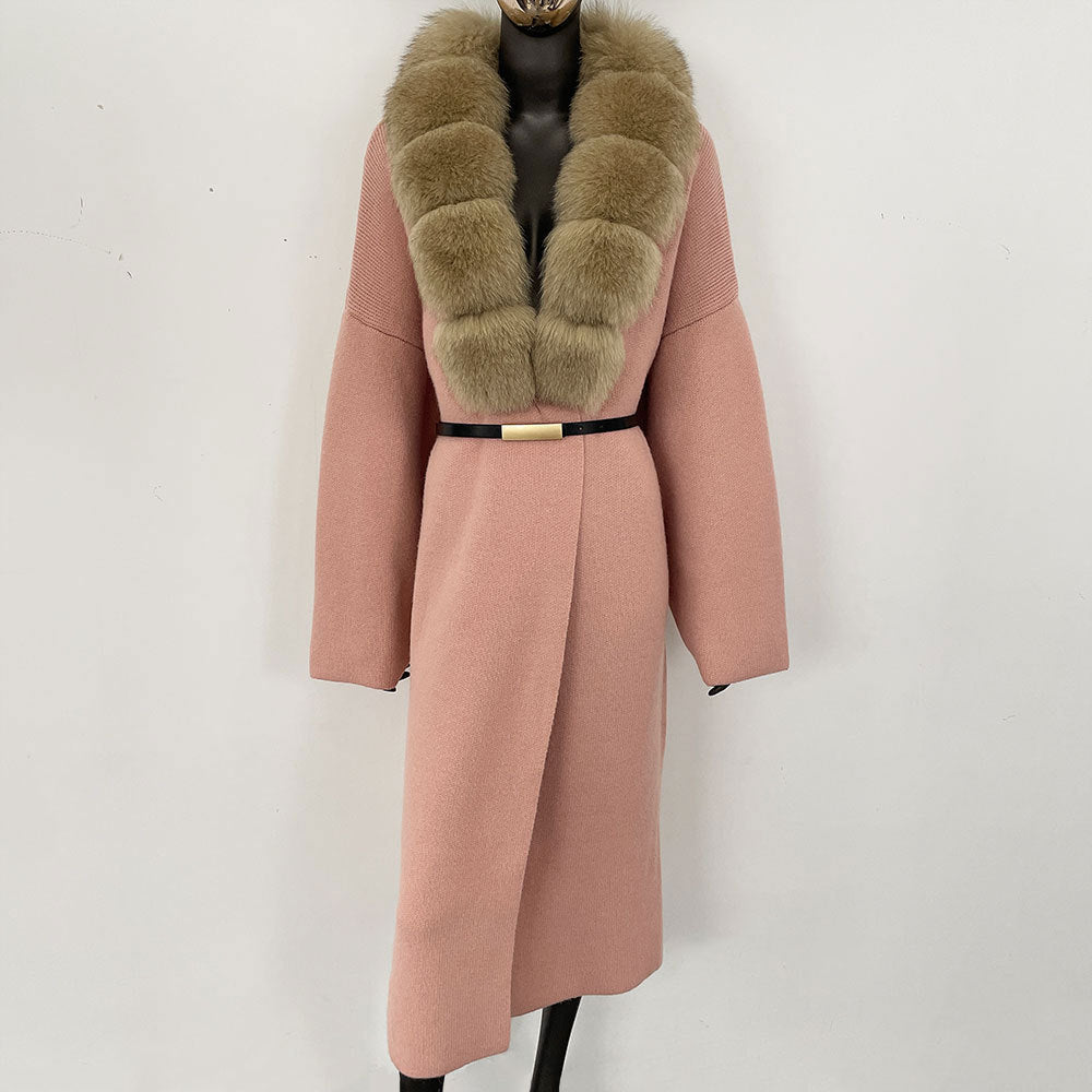 fox fur collar cardigan knitwear sweater jacket for women
