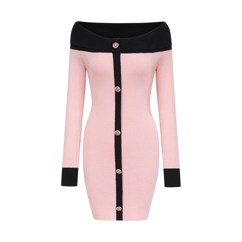 Delphine pink-black knitted mini dress