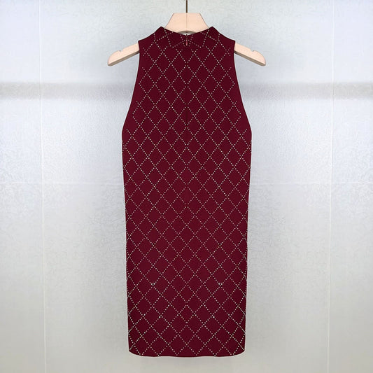 Wind Quilt Hot Diamond Sleeveless Halterneck Dress