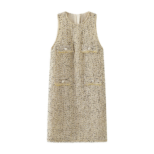 Beaded buckle pocket  vest dress