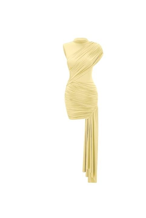 Fée Yellow Asymmetrical Ruched Mini Dress
