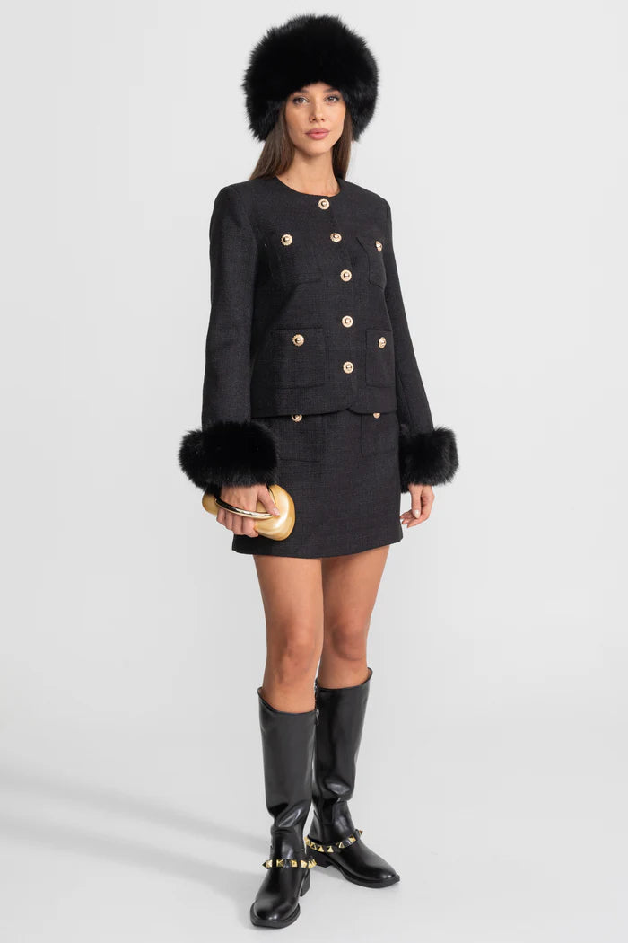 Tweed Mini Skirt With Gold Buttons – Black