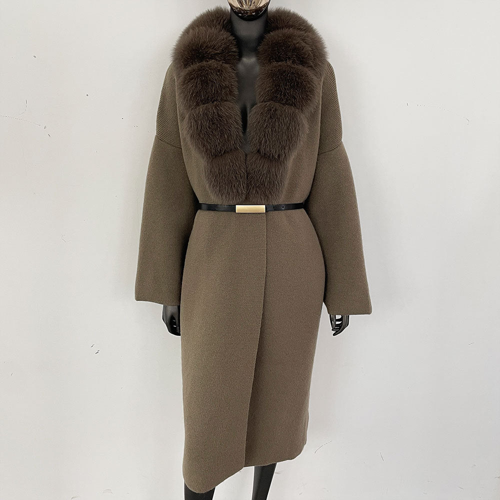 fox fur collar cardigan knitwear sweater jacket for women