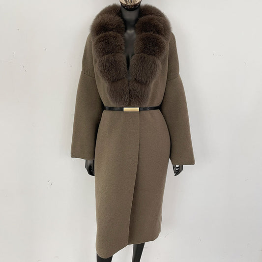 fox fur collar cardigan knitwear sweater jacket for women