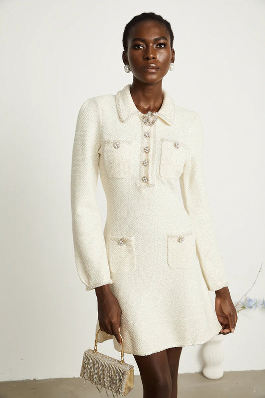Auréliey White à paillettes en tweed mini robe