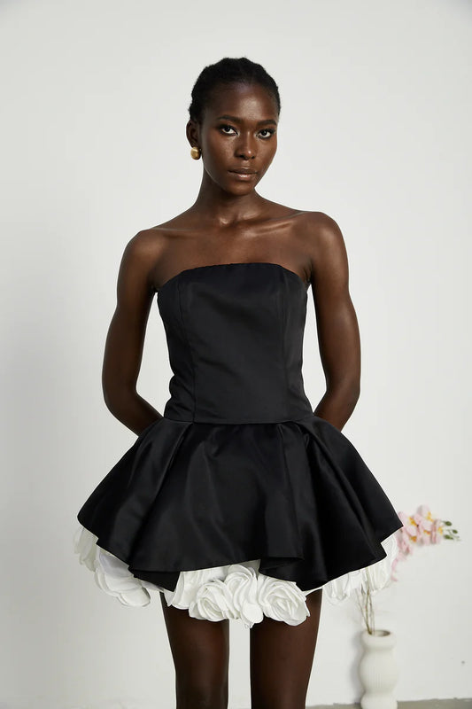 Lucie Black Petal-Layered sans bretelles Corset Mini robe