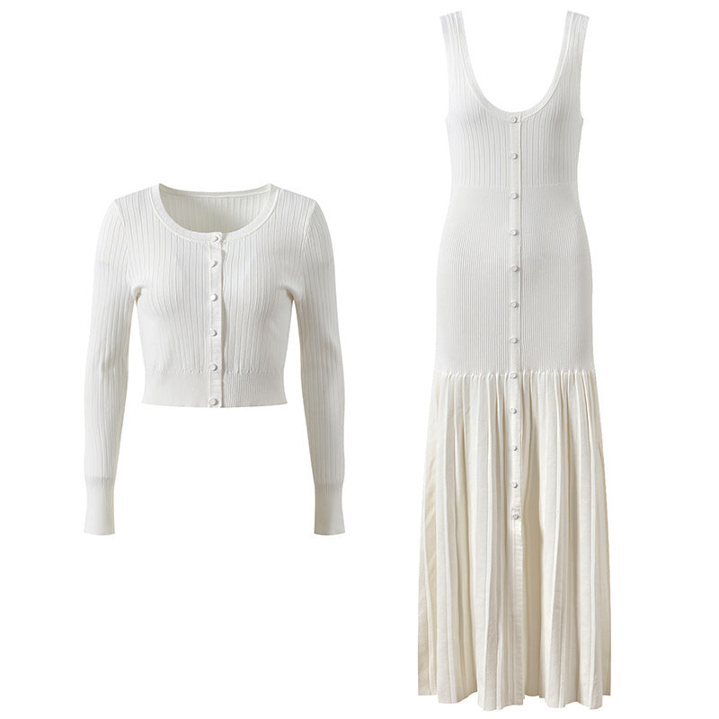 Knit Slim-Fit Cardigan + Sleeveless Backless Dress Set