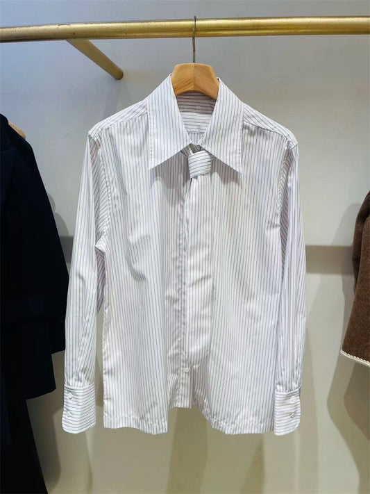 Tie Striped Long Sleeve Shirt