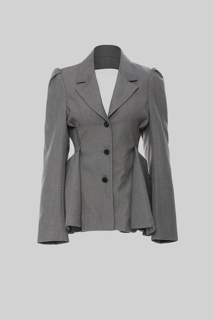 Ruffle Blazer with Back Cutout - Grey Sale price