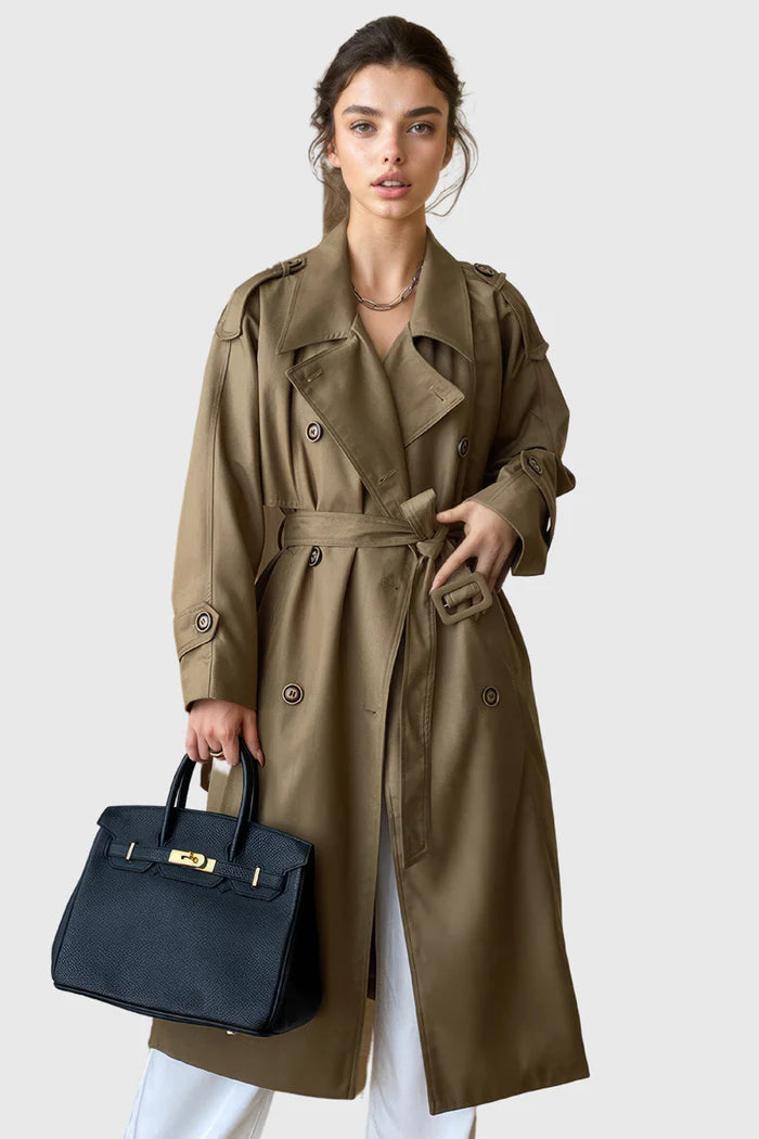 Double Breasted Trenchcoat with Belt - Khaki