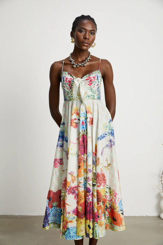 Sylvie tie-up floral-print midi dress