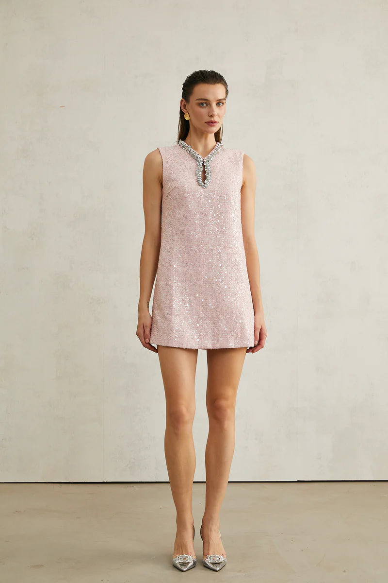 Arantxa Pink Sequinened Tweed mini robe