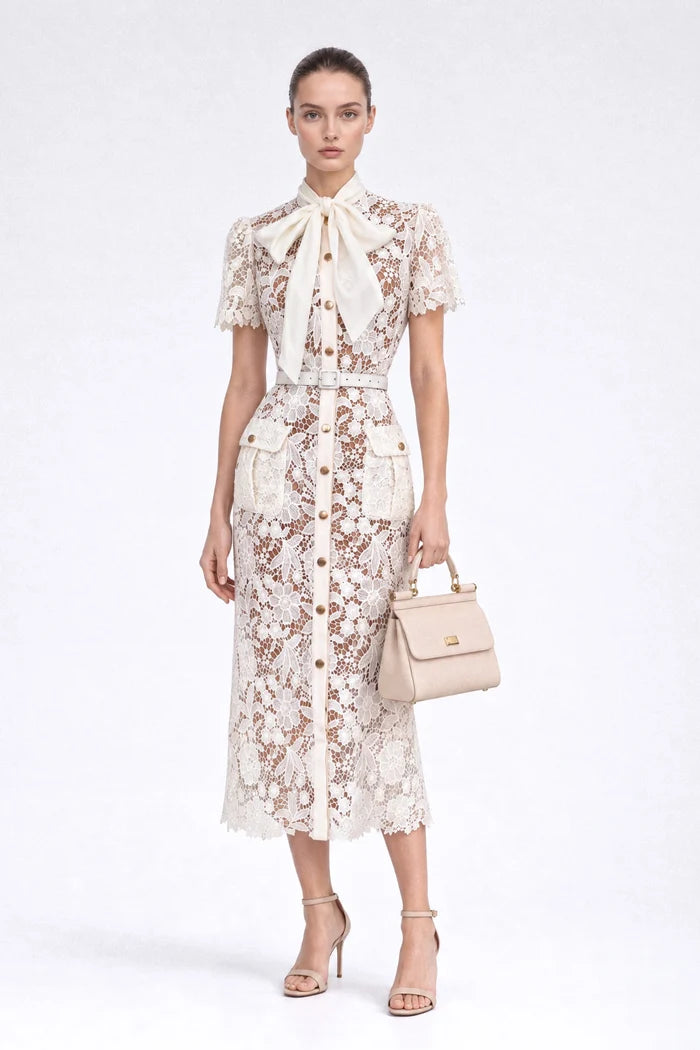 Guipure Lace Shirt Dress - Ivoire
