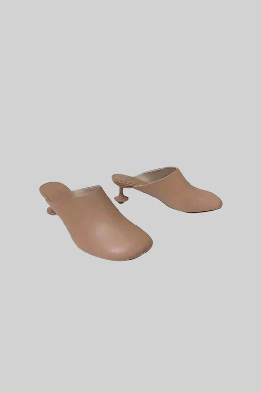 Vegan Leather Mules with Sculptural Heel - Beige