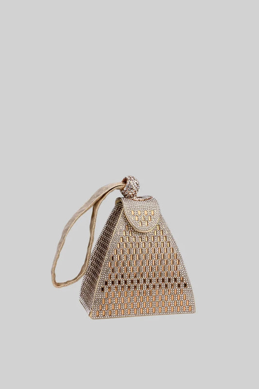 Metallic bag with golden stones in triangular model