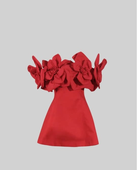 Off Schulter-Mini-Kleid mit großem Stoff floralrot