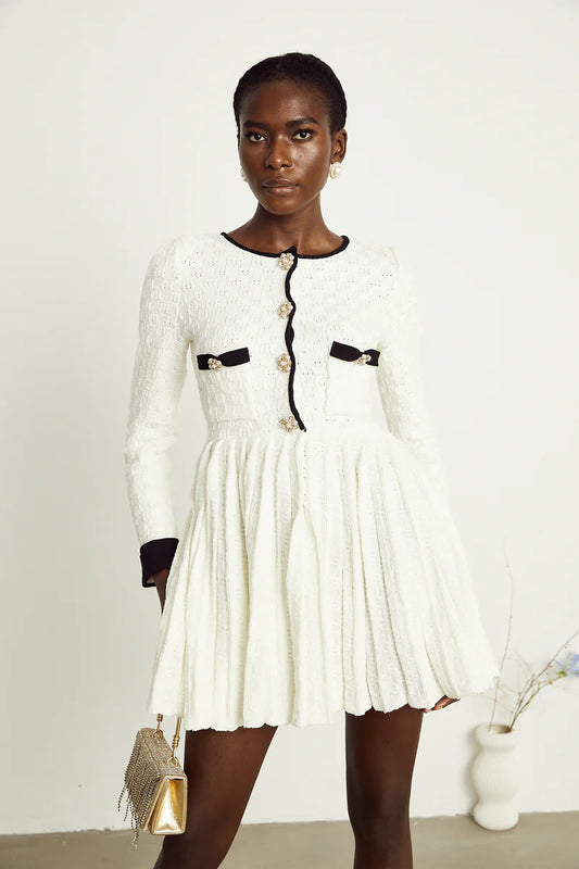 Mini robe plissée en tricot blanc Solange White