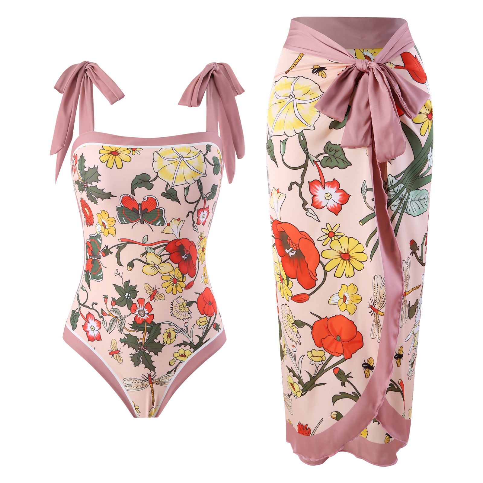 Flower and plant series beige swimsuit – PALMA PARIS