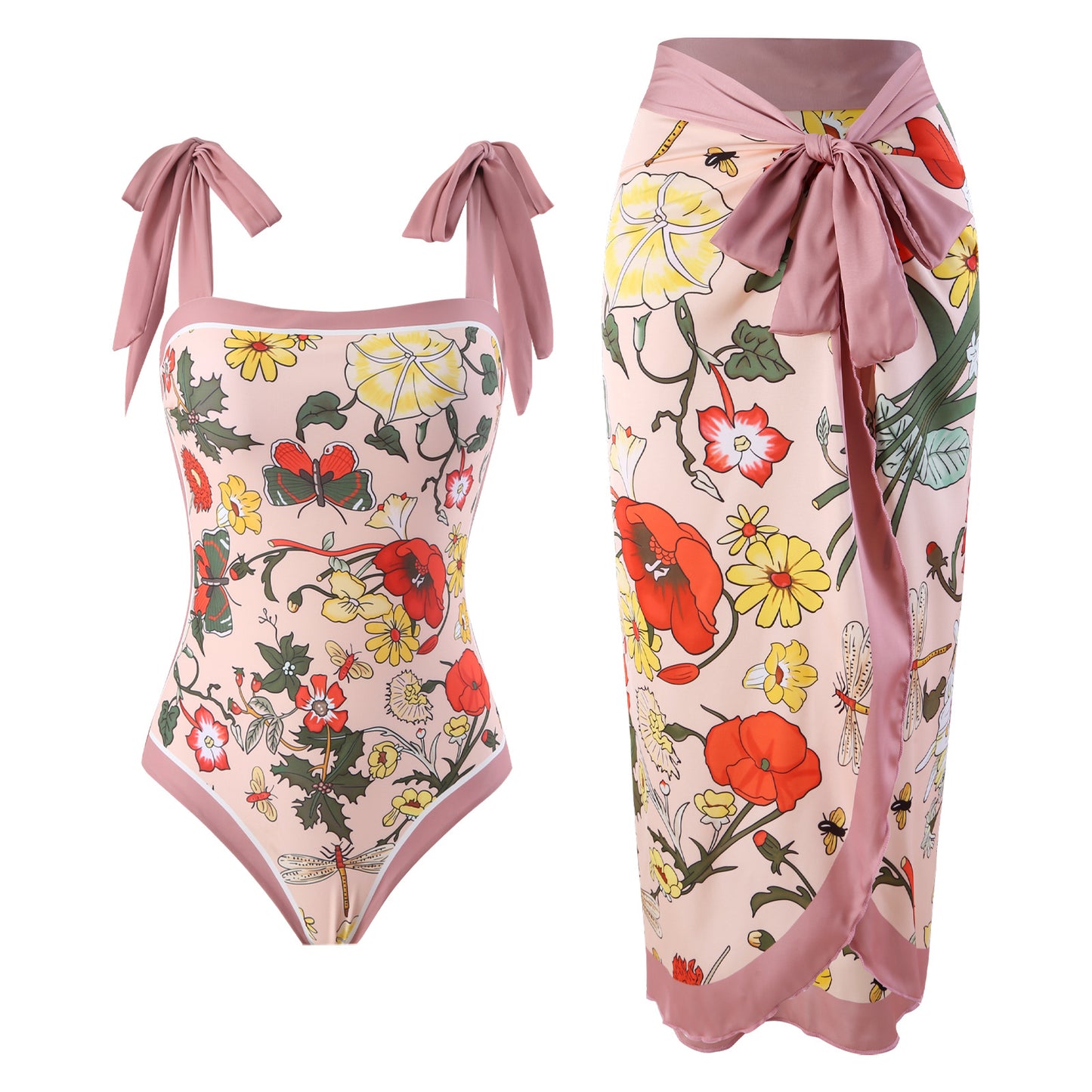 Flower and plant series beige swimsuit