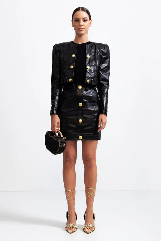 Vegan Leather Co-ord with Golden Buttons