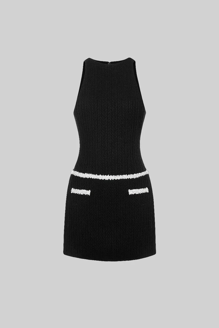 Elegant Sleeveless Textured Mini Dress- Black