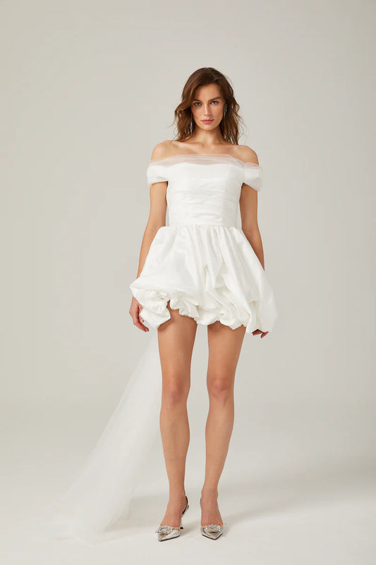 Aurore blanc à épaules dénudées mini-robe robe