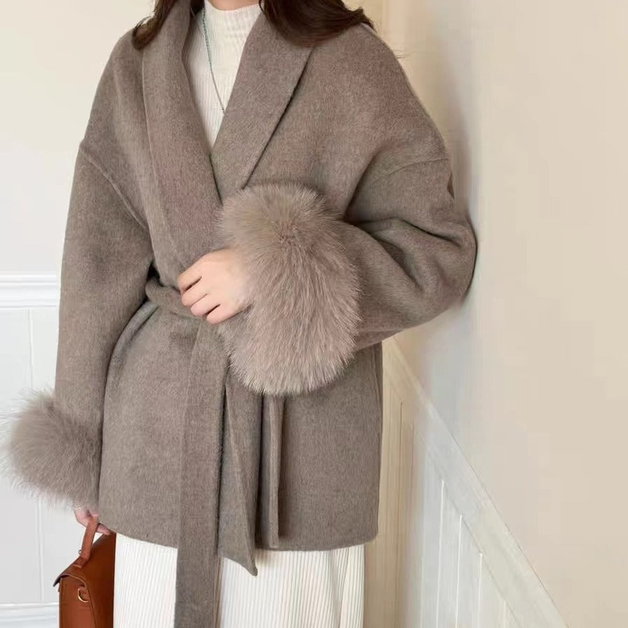 Soft Loose Lapel Solid Color Woolen Coat