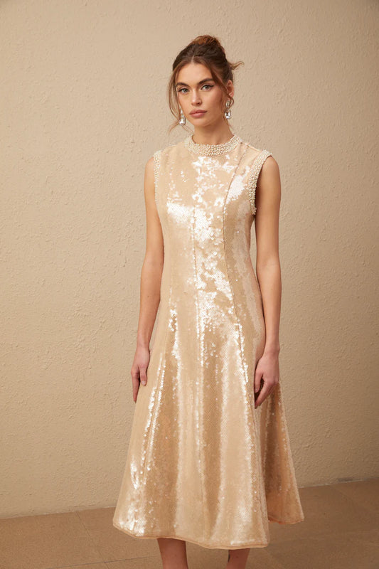Ornella Faux-Pearl Pailled MIDI Robe