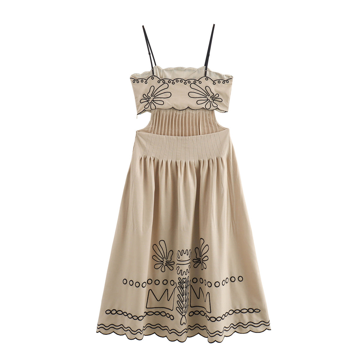 Cotton and linen embroidered suspender dress